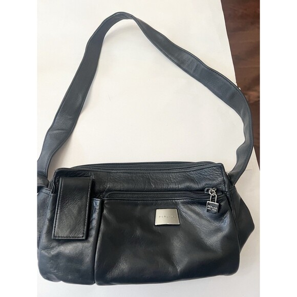 PERLINA Classic Vintage Soft Black Leather Shoulder Bag sooo '80s '90s - Picture 1 of 12